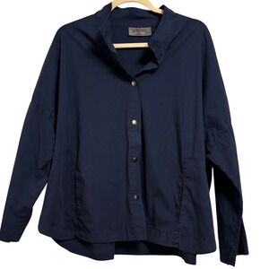 Eleven Stitch Design Navy Blue Snap Front Shirt Jacket Mock Neck Made in USA M